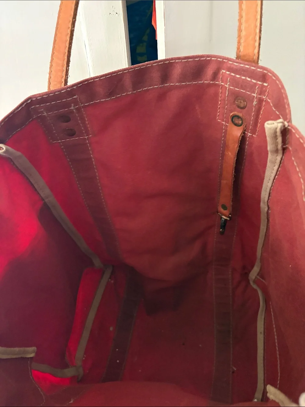 Artifact brand Rust Waxed Canvas Tote Bag with leather riveted handle